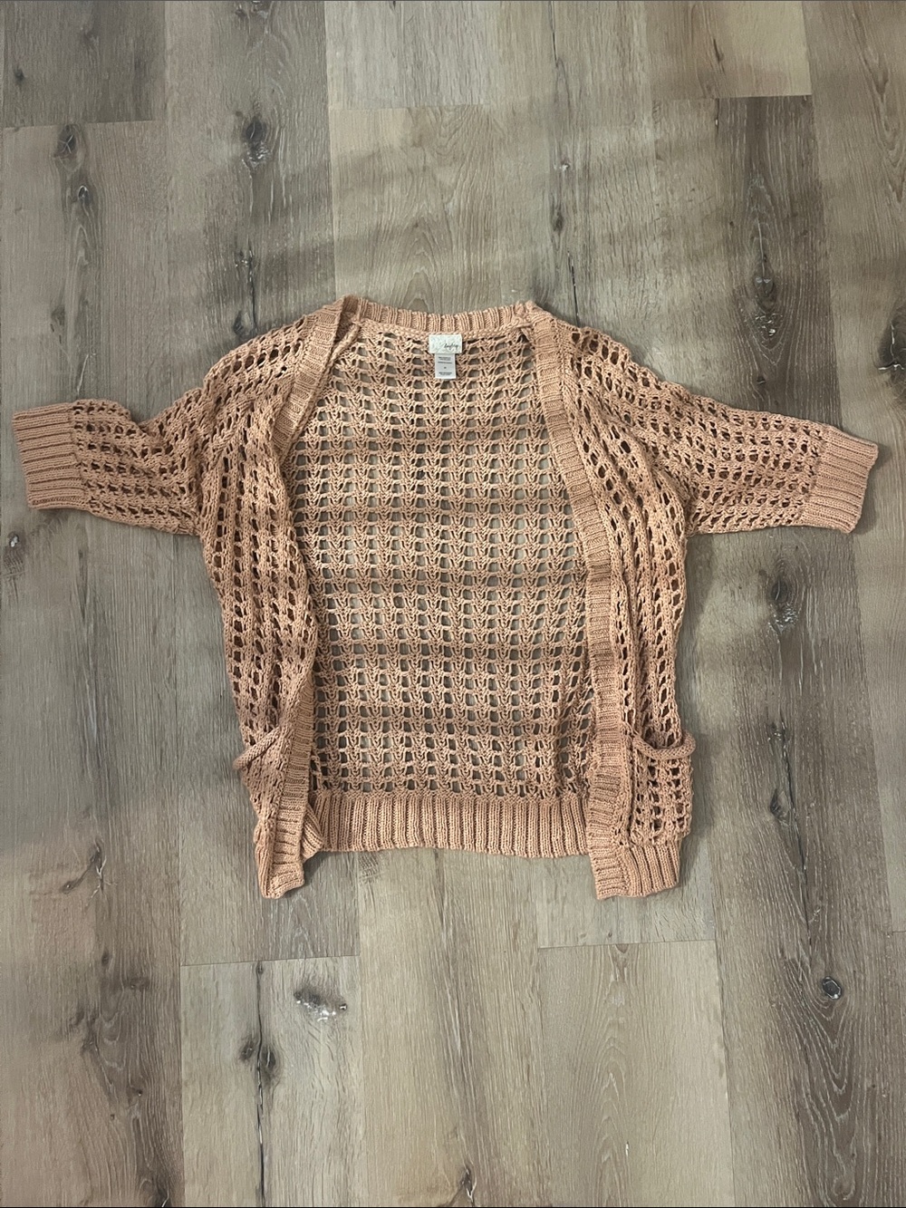 Daytrip Peach Open-Weave Cardigan with Pockets
